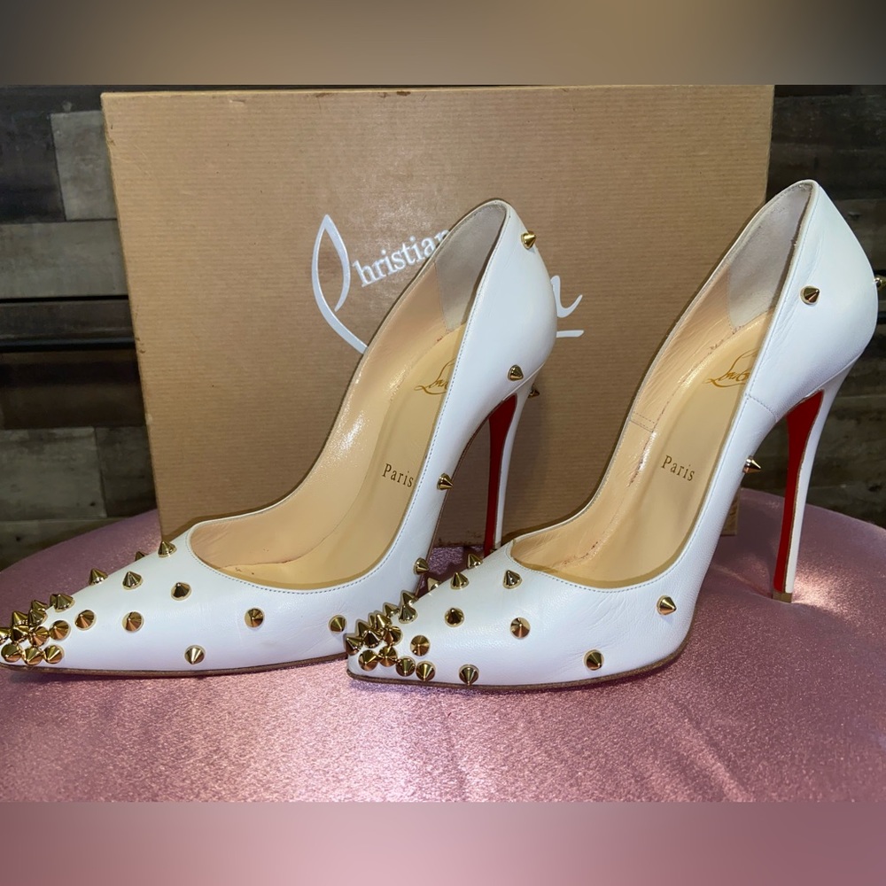 Christian Louboutin degraspike 120 white and gold.